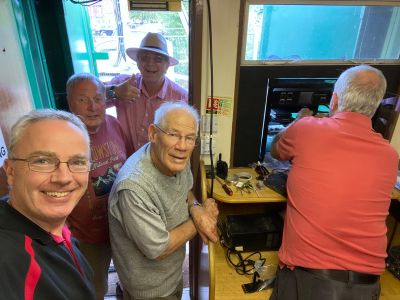 Repeater Working party 01/07/21
The last leg of the journey, repeater now in cabinet. Left to right: Tony, Stan, Stuart, Malcolm, Peter.
